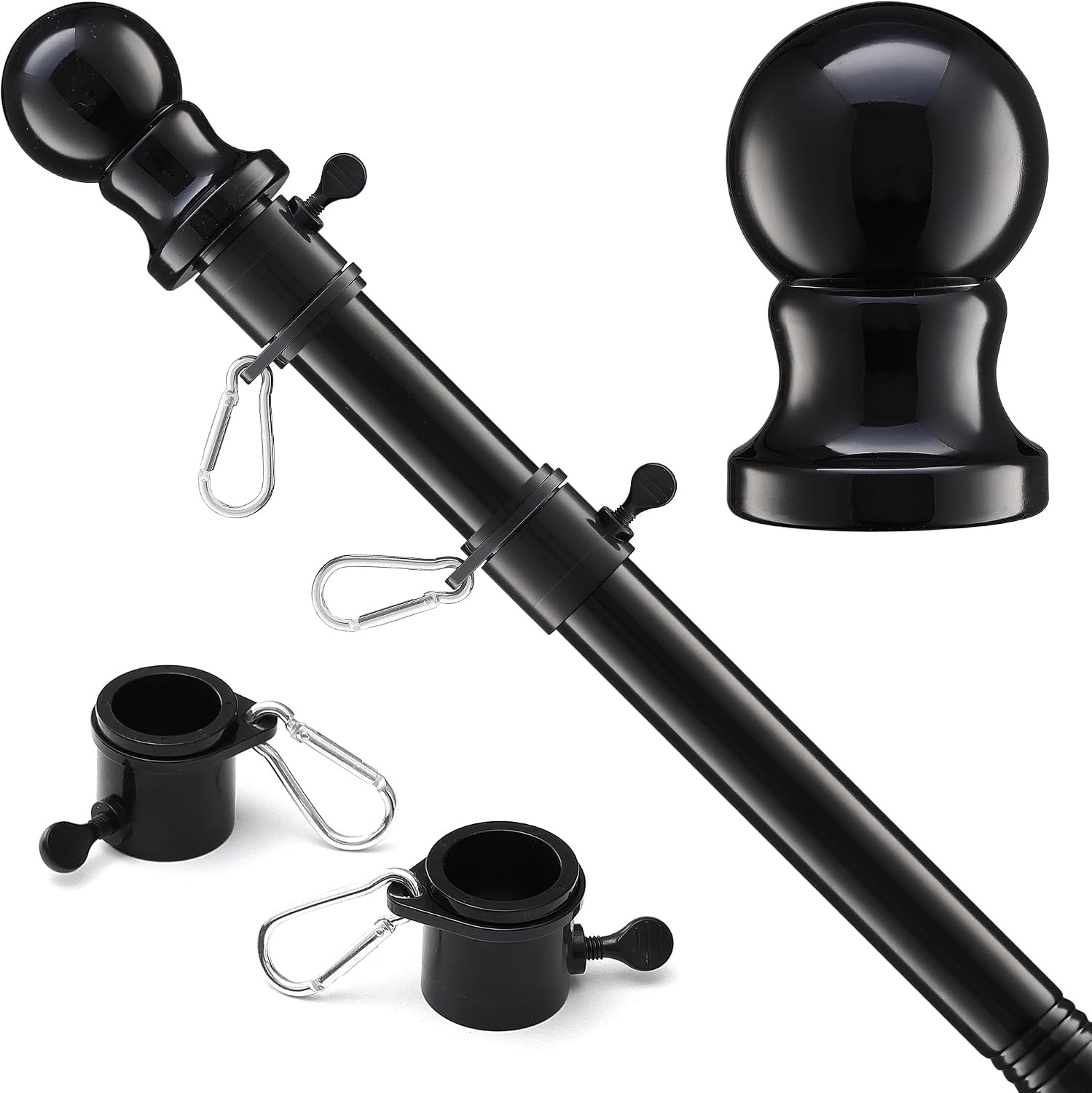 Flag Pole for Outside House, Black Garden Flag Pole with Flag Pole Rings, Heavy Duty Metal Indoor Outdoor House Yard