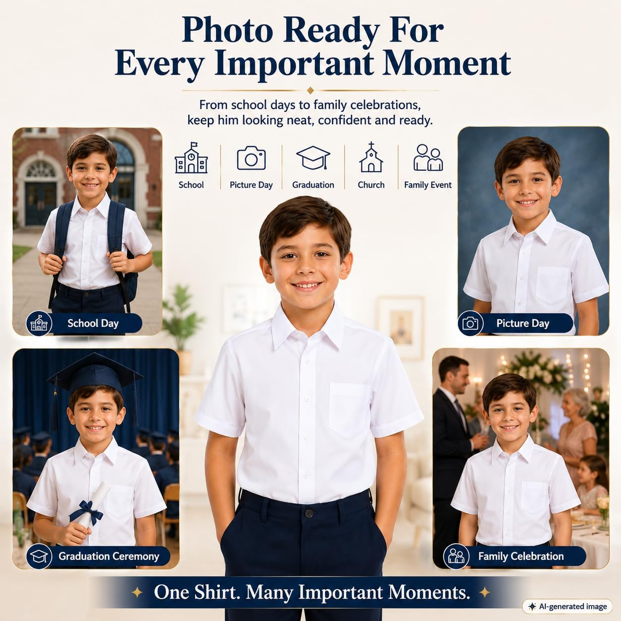 Formal Boys Dress Shirt: Cotton School Uniform 2 Pack White Size 5 | Button Down Short Sleeve Tops - Chest Pocket