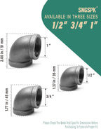 Black Cast Iron 90 Degree Elbow, Female Pipe Fitting, 3/4 Inch Size, for Industrial DIY Furniture & Shelving (4 Pack)