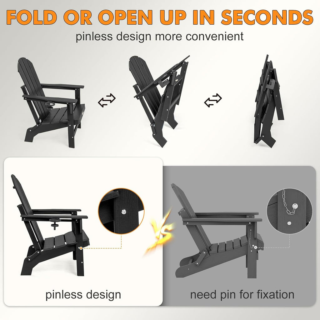 Oversized Folding HDPE Adirondack Chair 4-Pack, Gun-Leg Frame 400 LBS
