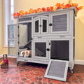 2-Tier Indoor Rabbit Hutch Bunny House Guinea Pig Cage with Sliding Plastic Trays, Wheels & Ramp, 47.2" Multi-Door
