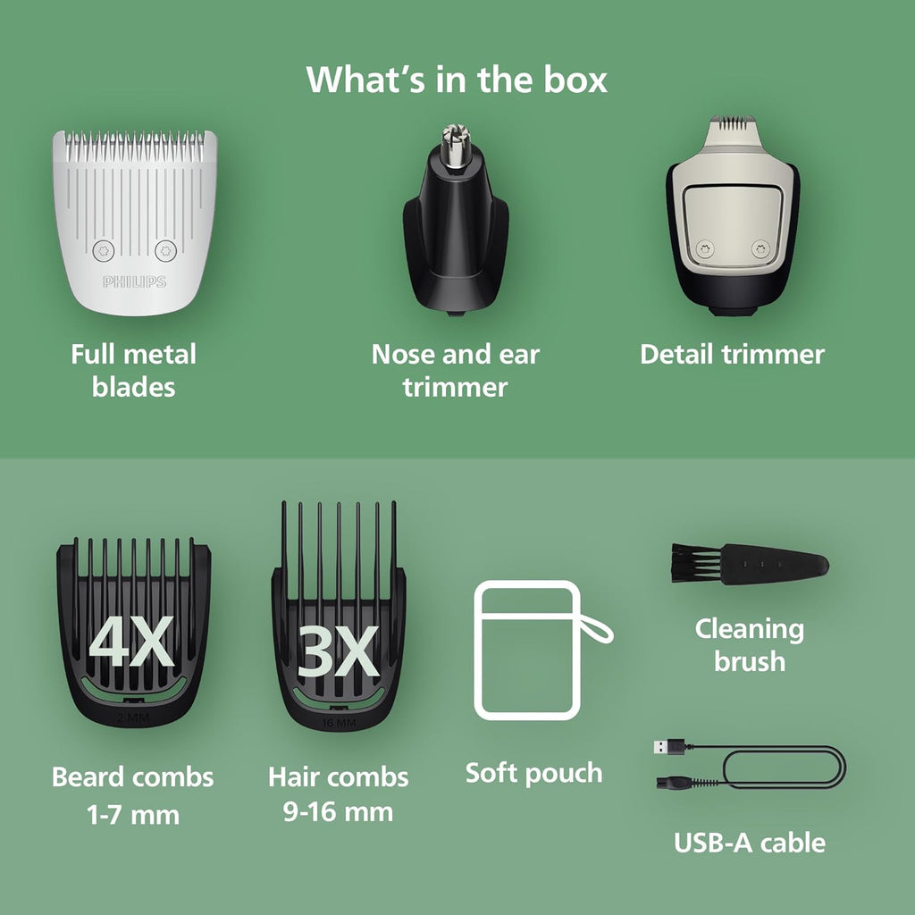Philips All-in-One 3000 Series 13 in 1 Trimmer for Men, Beard Trimmer & Head Hair Clipper, Full Metal Self-Sharpening