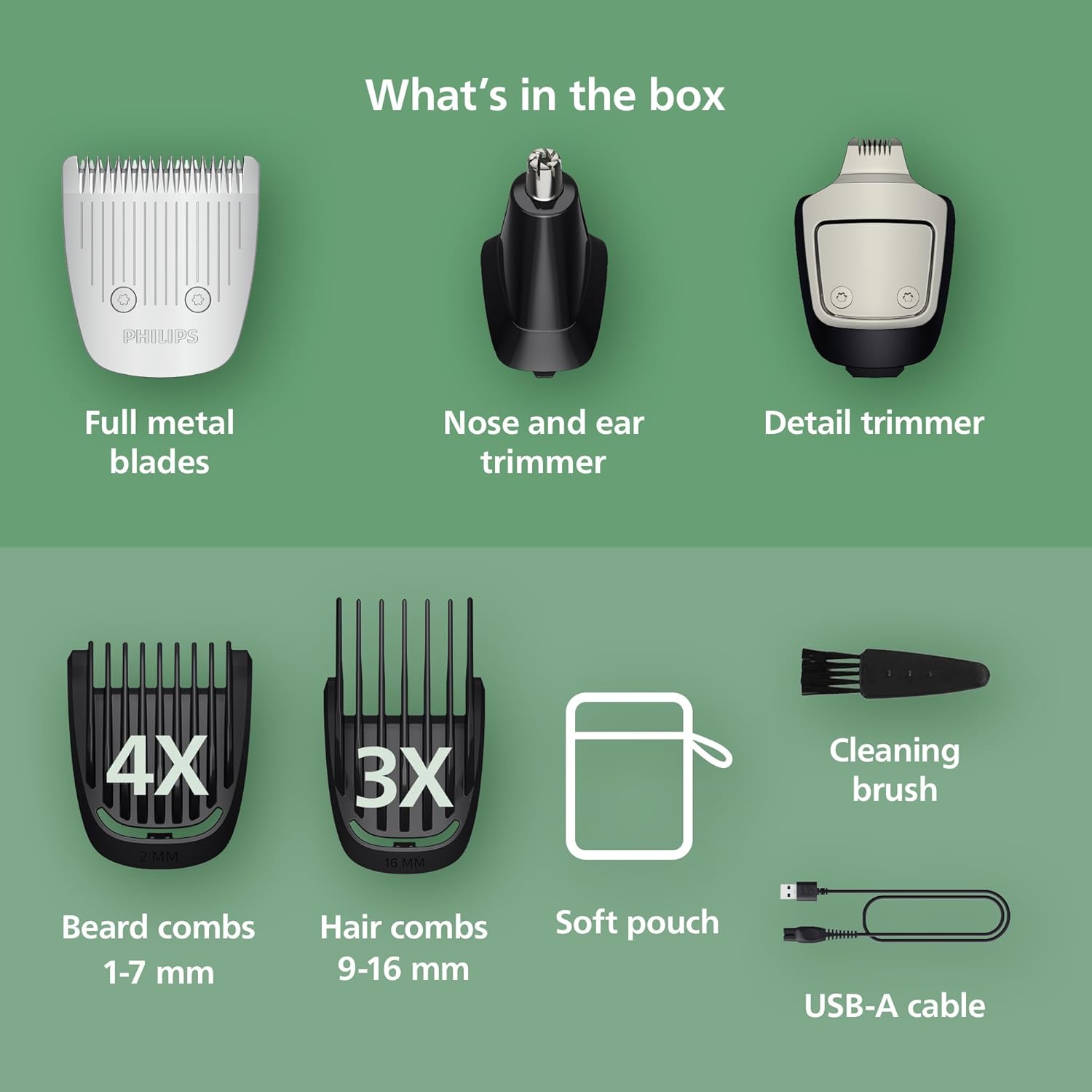 Philips All-in-One 3000 Series 13 in 1 Trimmer for Men, Beard Trimmer & Head Hair Clipper, Full Metal Self-Sharpening