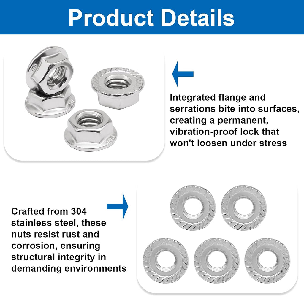 Bonsicoky 5/16-18 Serrated Flange Nuts, 50 Pack, Silver