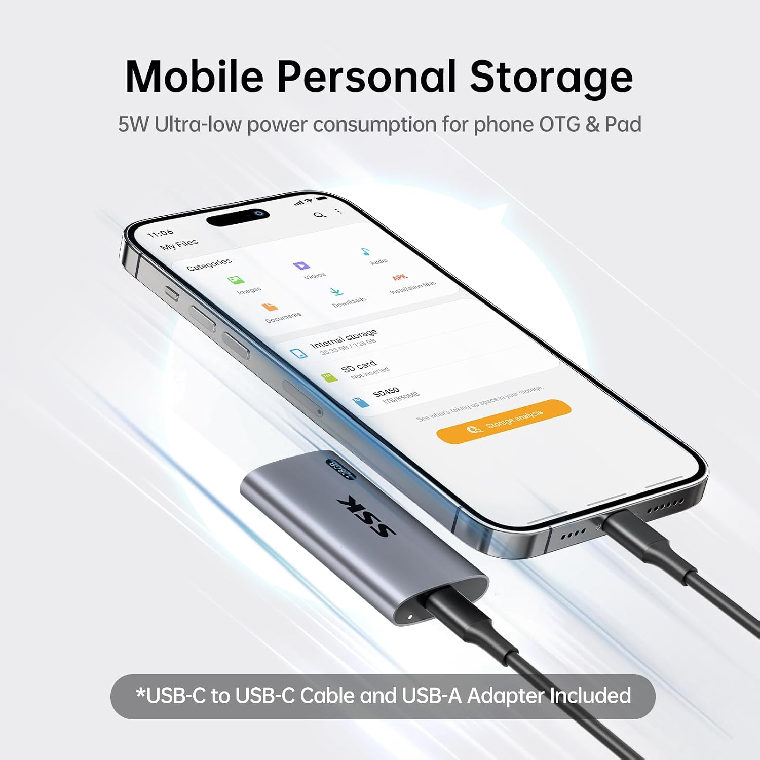 128GB SSD External Hard Drive, Portable SSD Up to 550MB/s Fast Solid State Drives, External Drive USB 3.2 Gen2 for