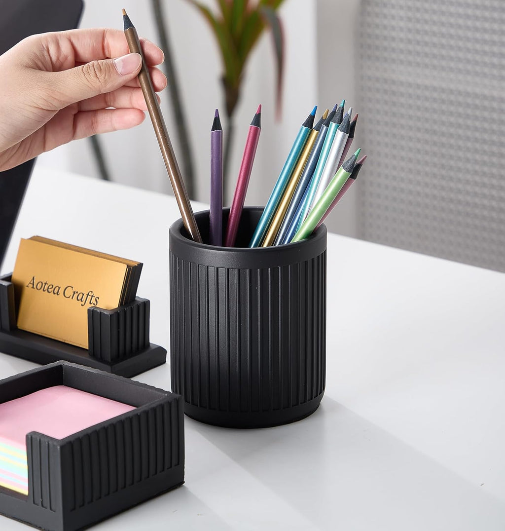 Set of 4 - Concrete Desk Accessories For Modern, Industrial, Minimalist Office Decor- Aesthetic Desk Organizers