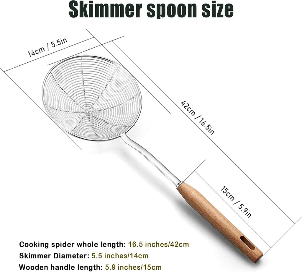 Spider Strainer with Wood Handle - 5.5 Inch Fryer Scoop