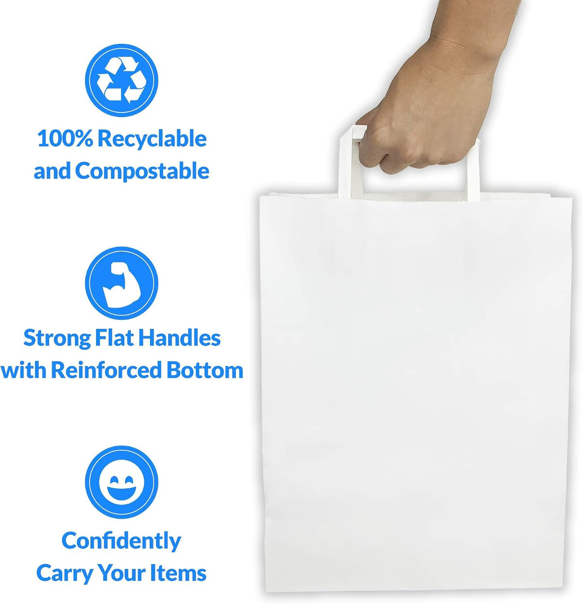 110 Pack White Paper Bags with Handles