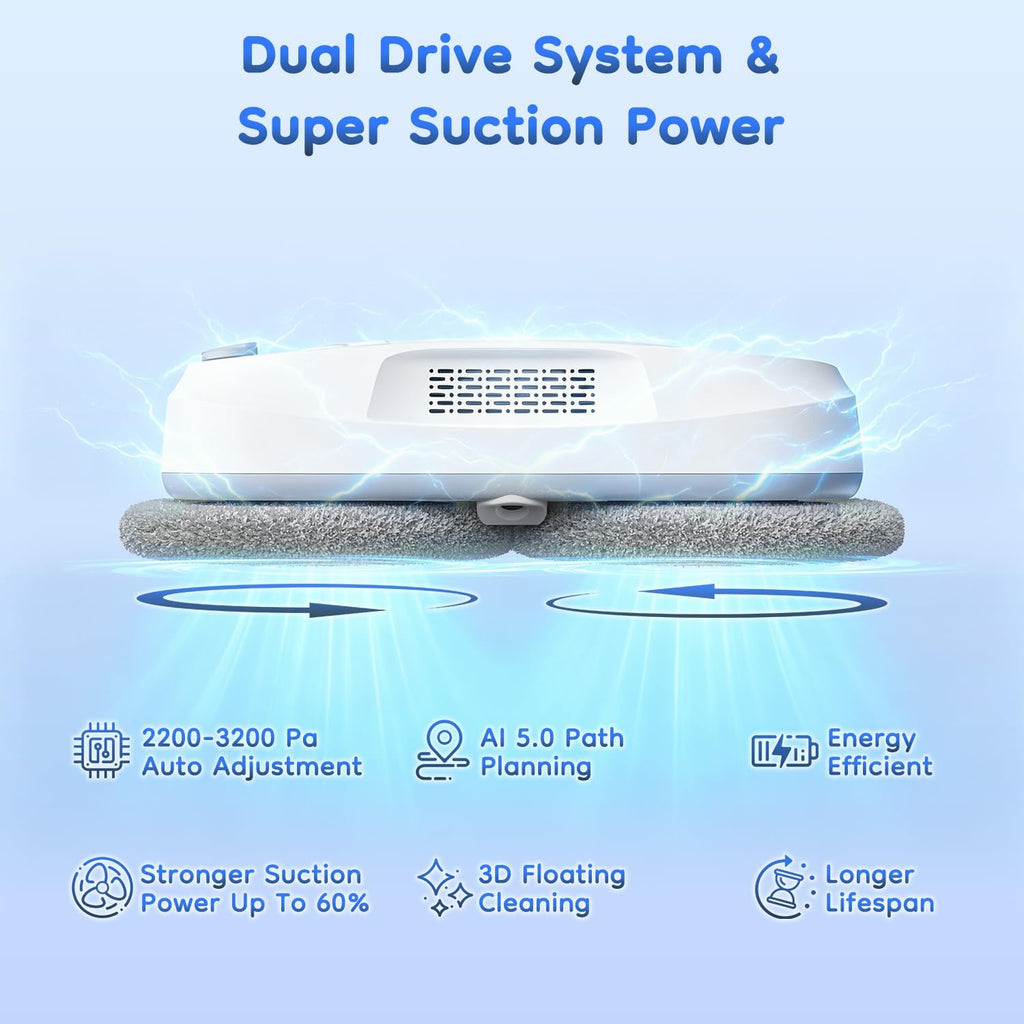 2026 Updated Window Cleaning Robot - Enhanced Battery, Max 6400Pa, Path Planning, Anti-Slipping, Edge Detection