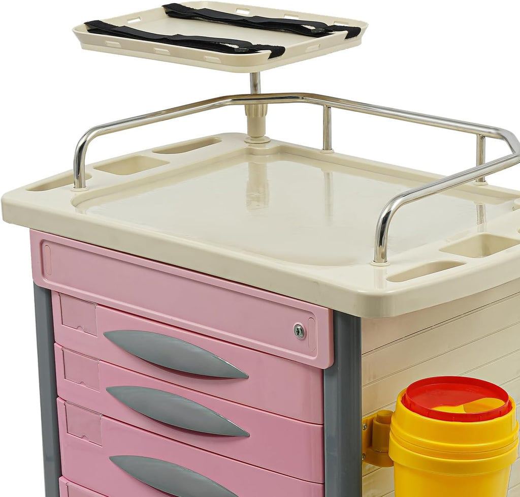 Medical Rolling Crash Cart,Mobile Medical Cart for Clinic, Nursing Emergency Cart for Hospital Center, 5 Drawers