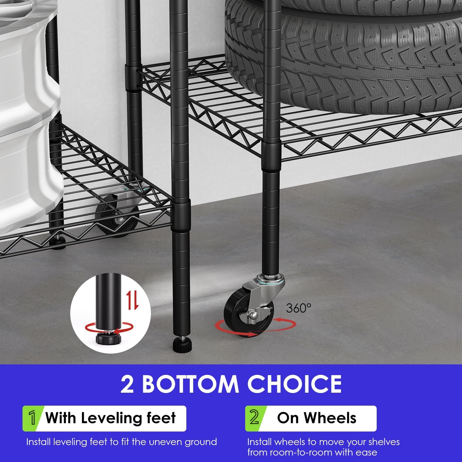 6-Tier Wire Storage Shelves with Wheels | 45"x18"x82" | Black | Adjustable Racks | Heavy-Duty Metal Shelf, Holds Upto