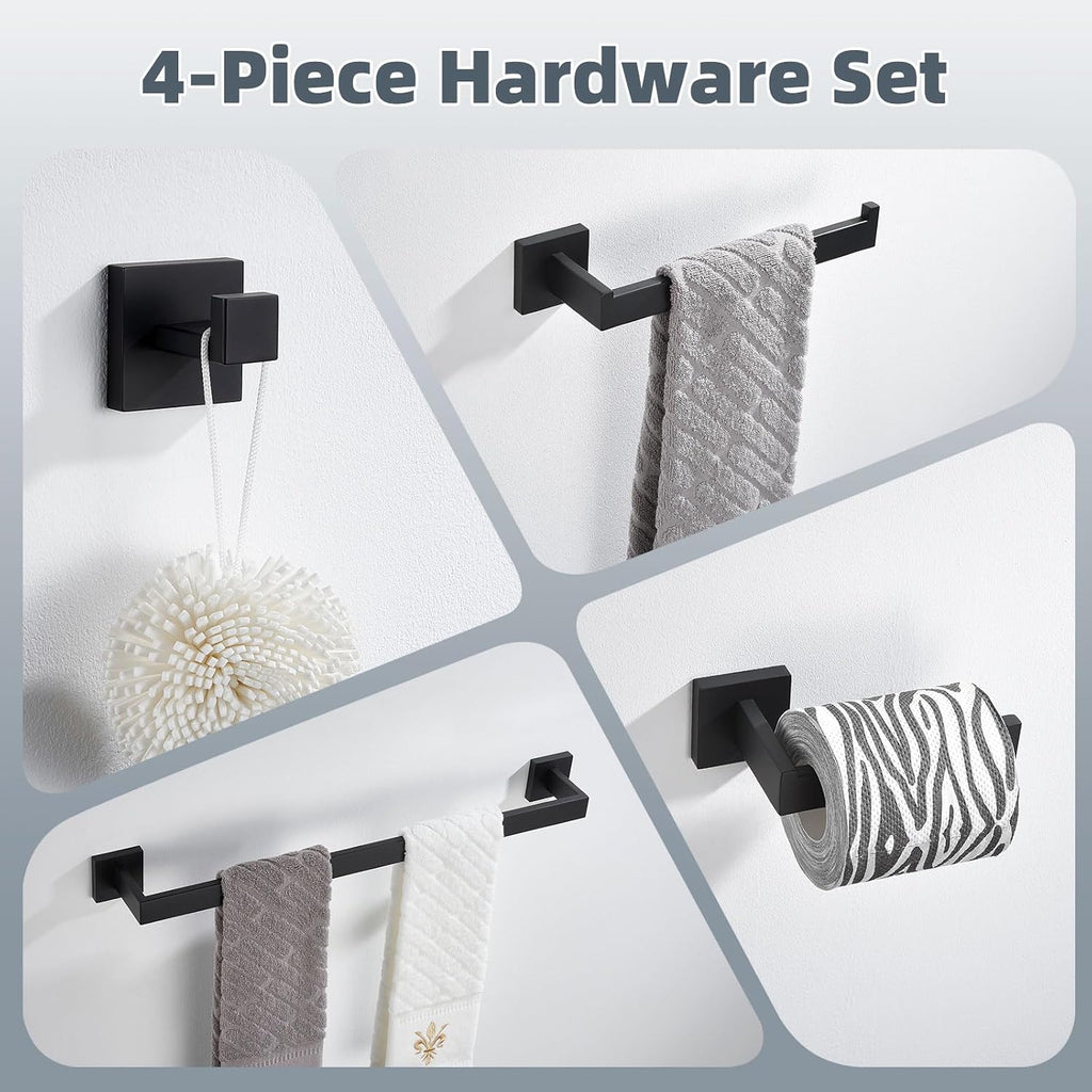 Bathroom Hardware Set Matte Black, Bath Accessory Kit 4-Piece | Stainless Steel Bathroom Fixture Set, Includes Robe