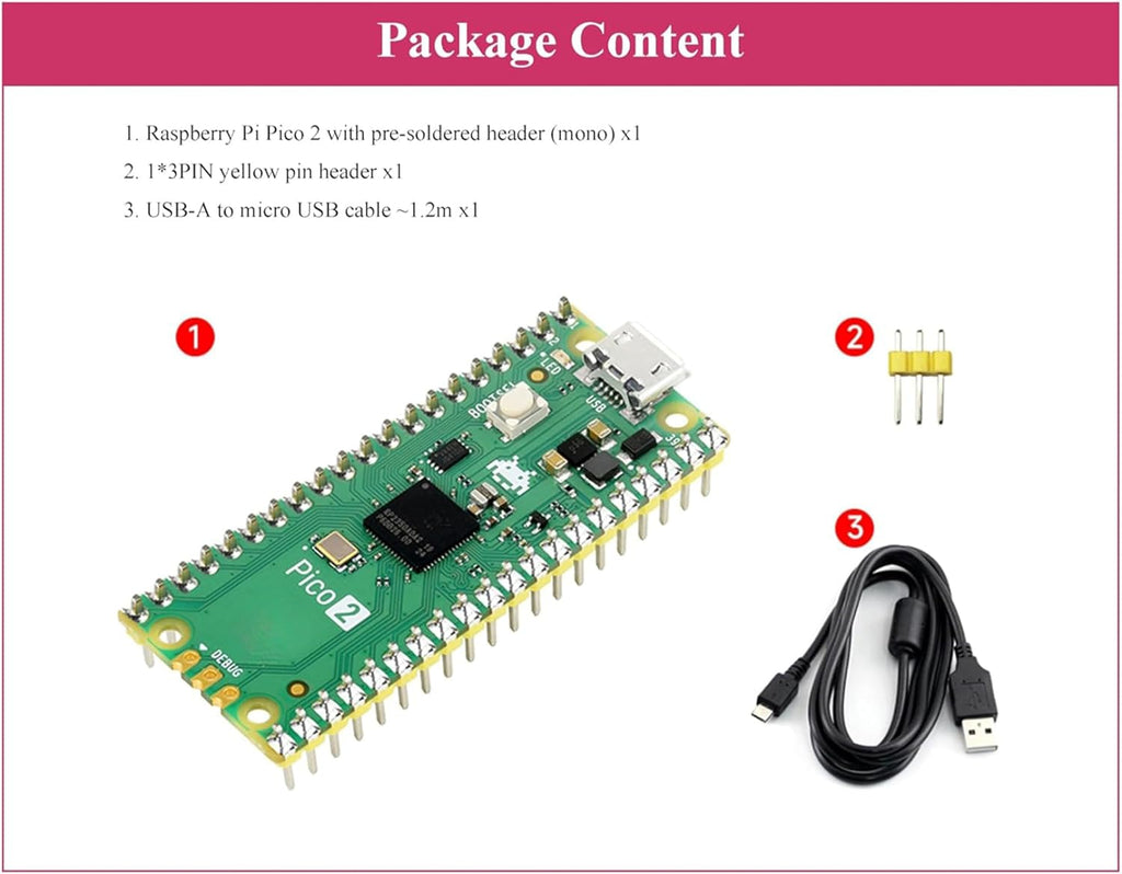 Pico 2 with Yellow Pre-Soldered Header Compatible with Raspberry Pi Pico 2