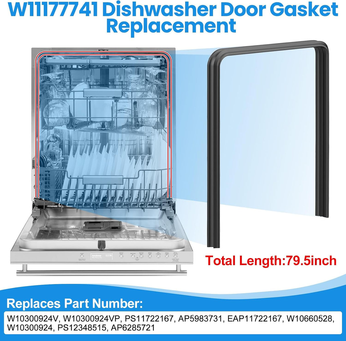 W11177741 Dishwasher Door Seal for Whirlpool Kitchenaid Dishwasher Part
