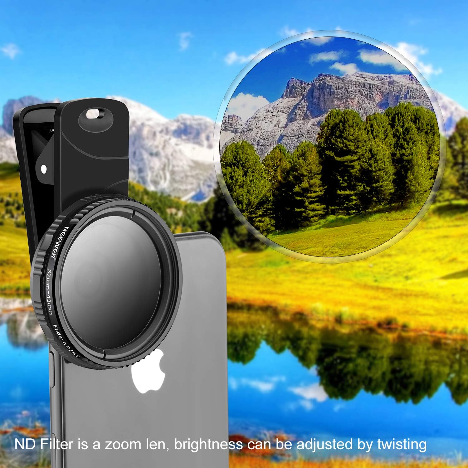 37mm Clip On ND2-ND400 Phone Lens ND Filter Kit: Variable Neutral Density Filter with Phone Clip Compatible with
