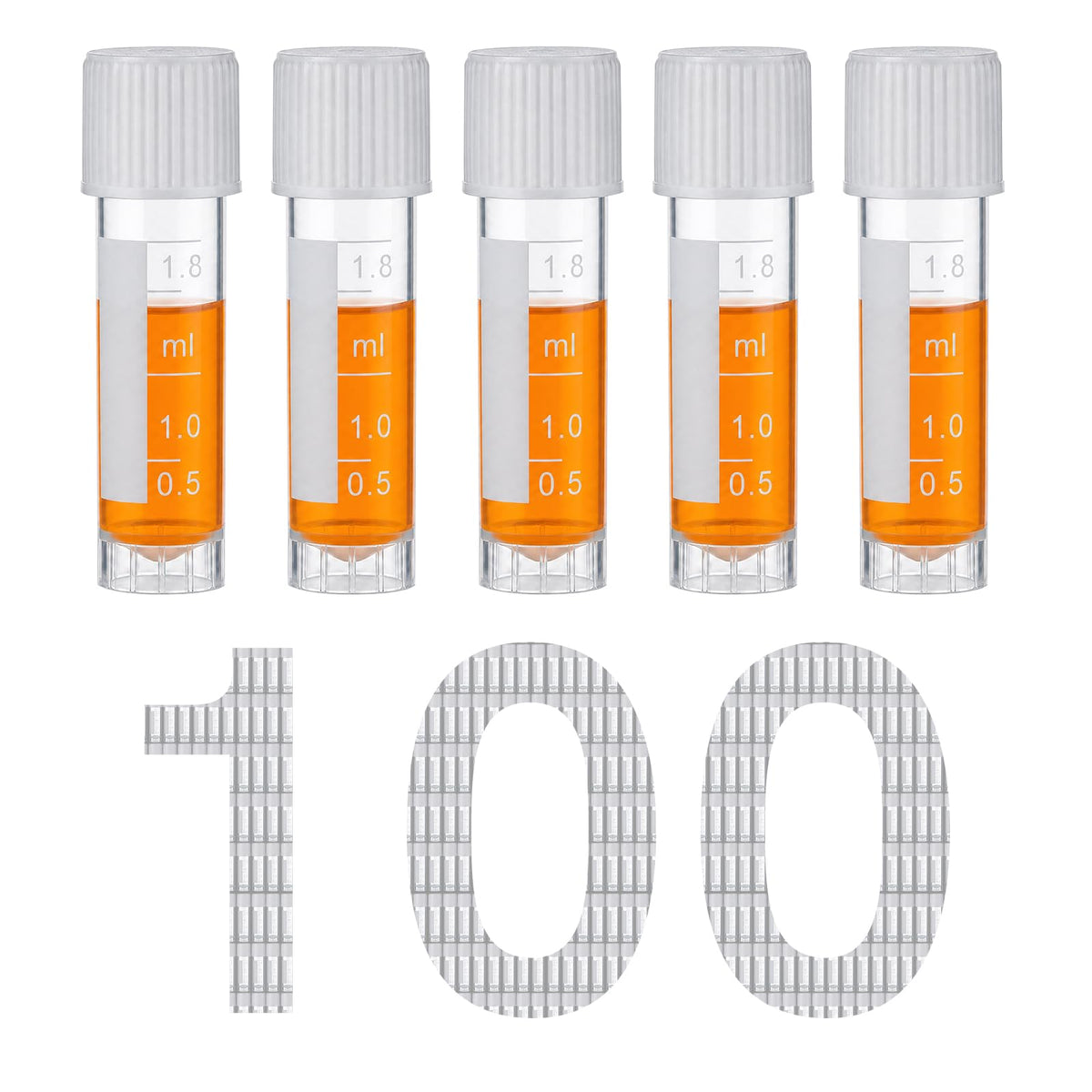 2ml Plastic Cryovial Cryogenic Vial Tube with White Cap, 100PCS