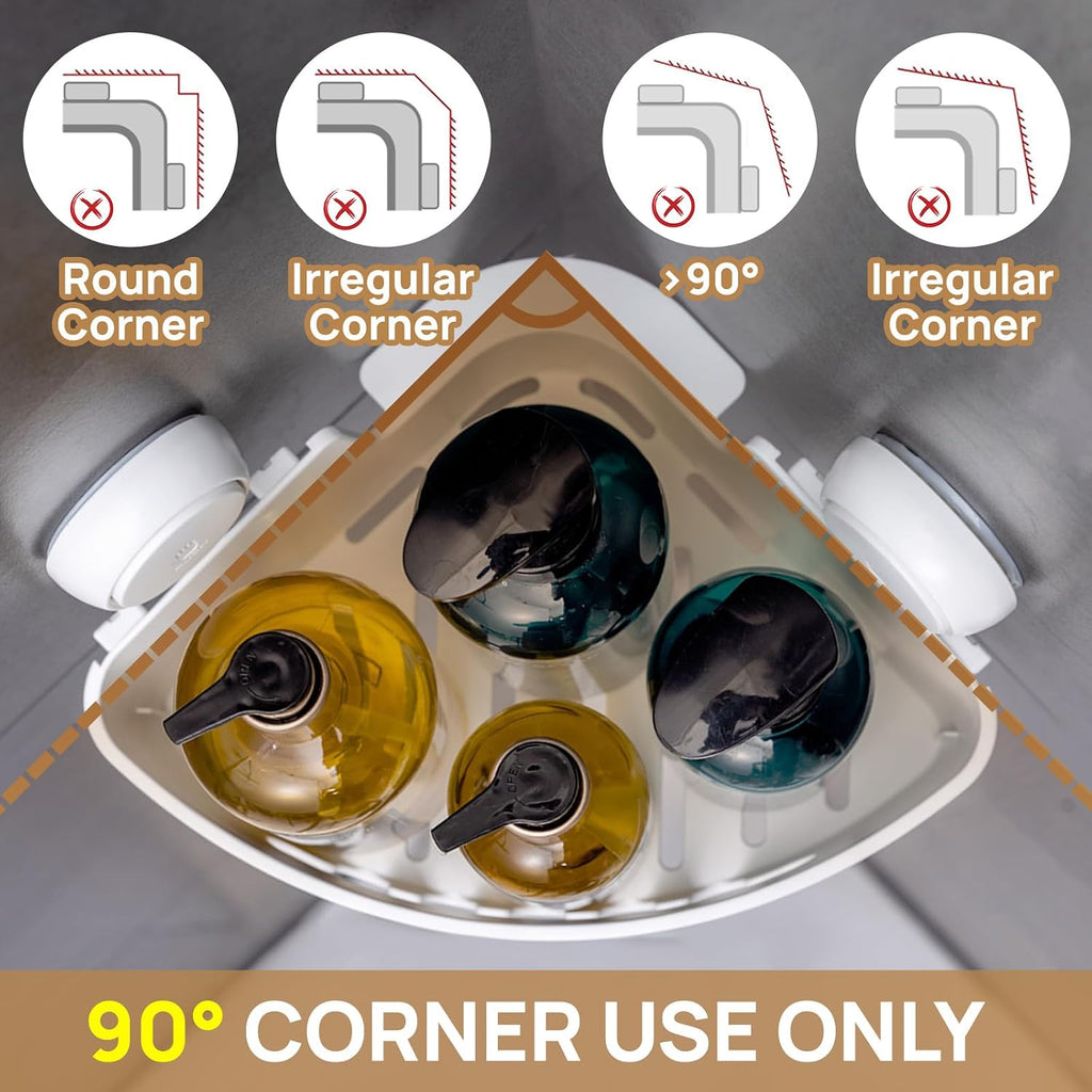 Corner Shower Caddy Suction Cup, shower shelves suction cup, White | 2 Pack Basket Bathroom, Waterproof & Oil-proof