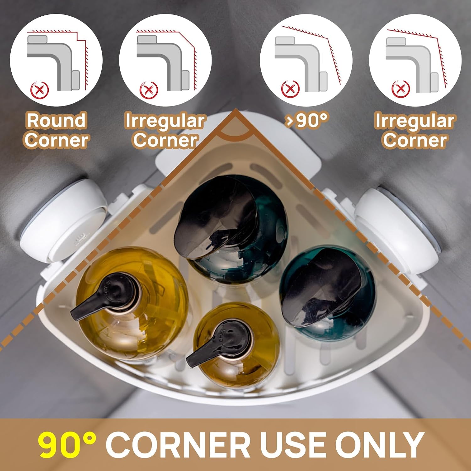 Corner Shower Caddy Suction Cup, shower shelves suction cup, White | 2 Pack Basket Bathroom, Waterproof & Oil-proof