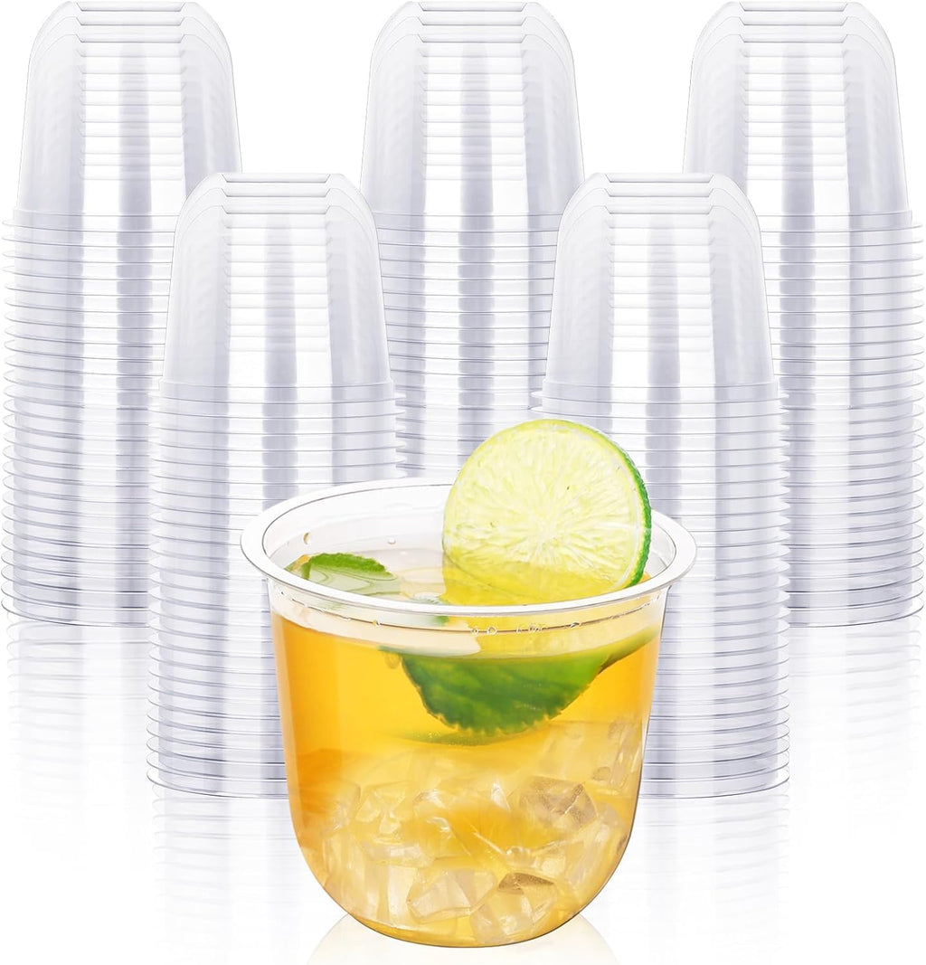 100 Pcs 12oz Plastic Clear Cups, Disposable Wine Cocktail Glasses