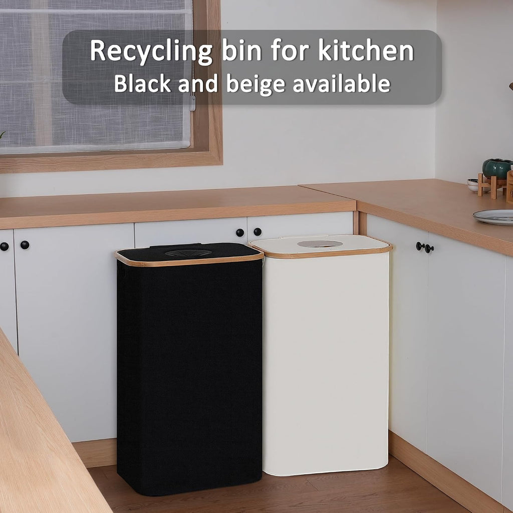 Recycling Bin for Kitchen, 29 Gallon Indoor Recycle Bin with Lid, 110L Fabric Recycling Bin with 2 Removable Reusable