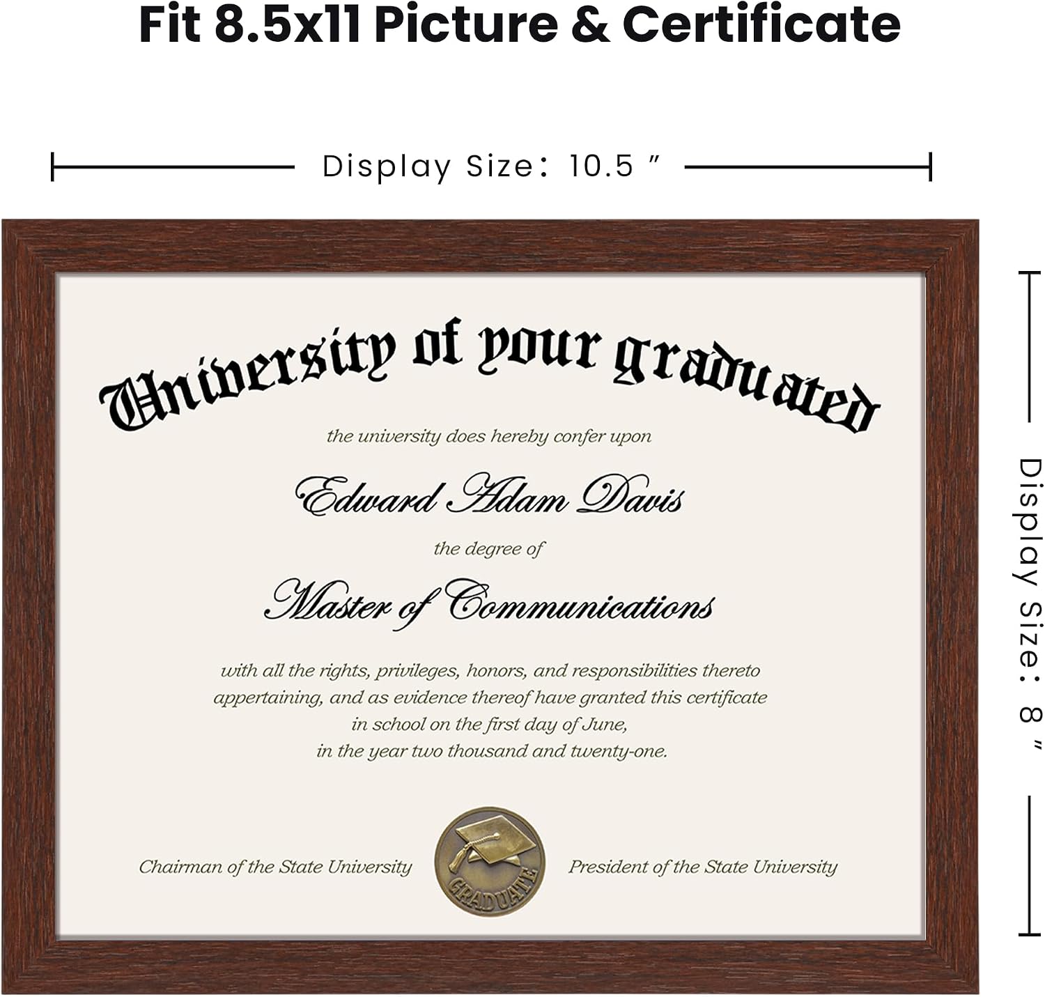 Certificate Frame, 8.5 by 11 Diploma Frames, 1 Pack, Mahogany | Clear Plexiglass, 8.5x11 Document Degree Frames for