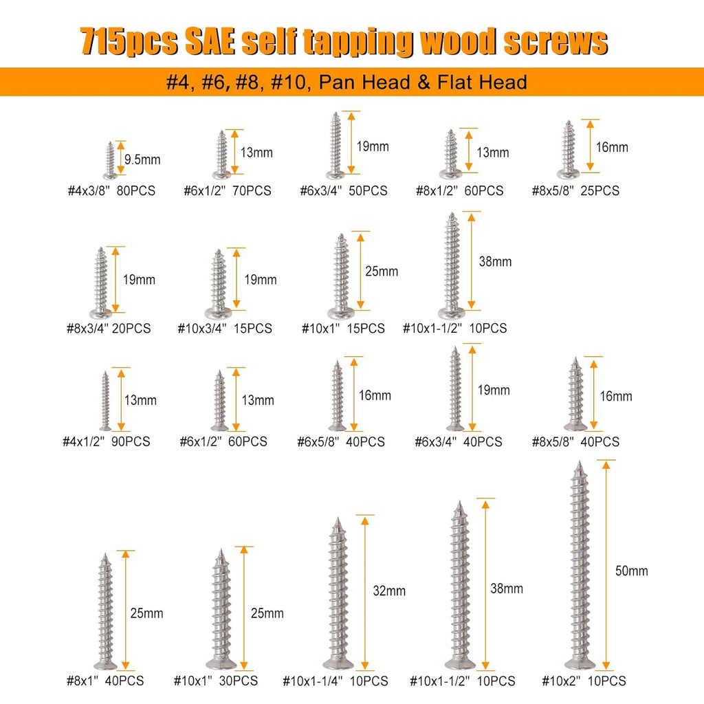 2002PCS Hardware Assortment Kit, 304 Stainless Steel Metric & SAE Screw Assortment