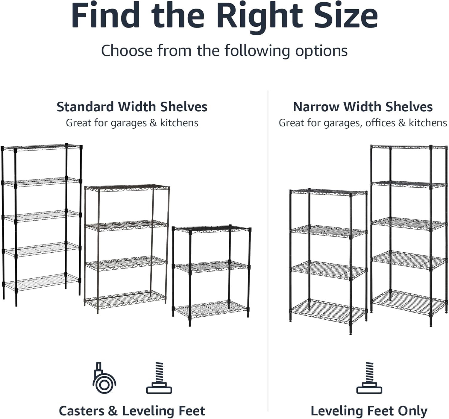5-Shelf Heavy Duty Garage Shelving Storage Rack with 4" Wheel Casters, Adjustable Metal Wire Organizer, 300 lbs Per
