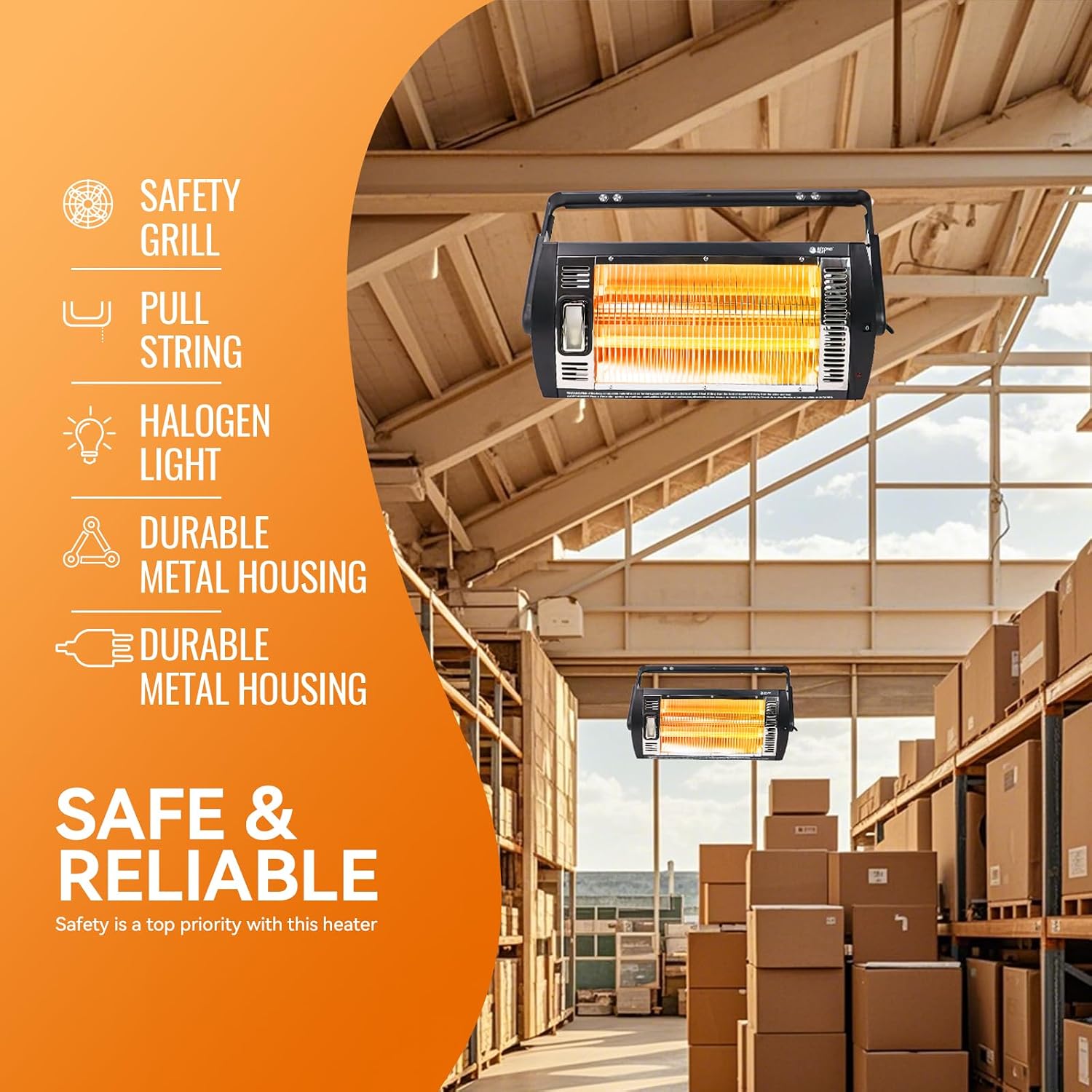 Electric Garage Heater 120V, 1500W Radiant Space Heater, 2-Pack | Ceiling Mount Space Heater with 90° Adjustable