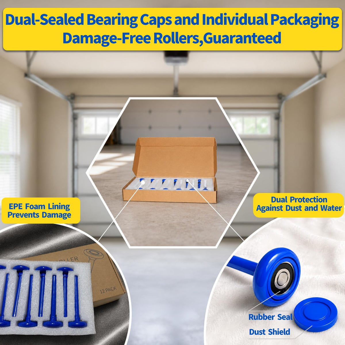 Garage Door Rollers 12 Pack, Quiet 2" Nylon Replacement Wheels for 2" Track