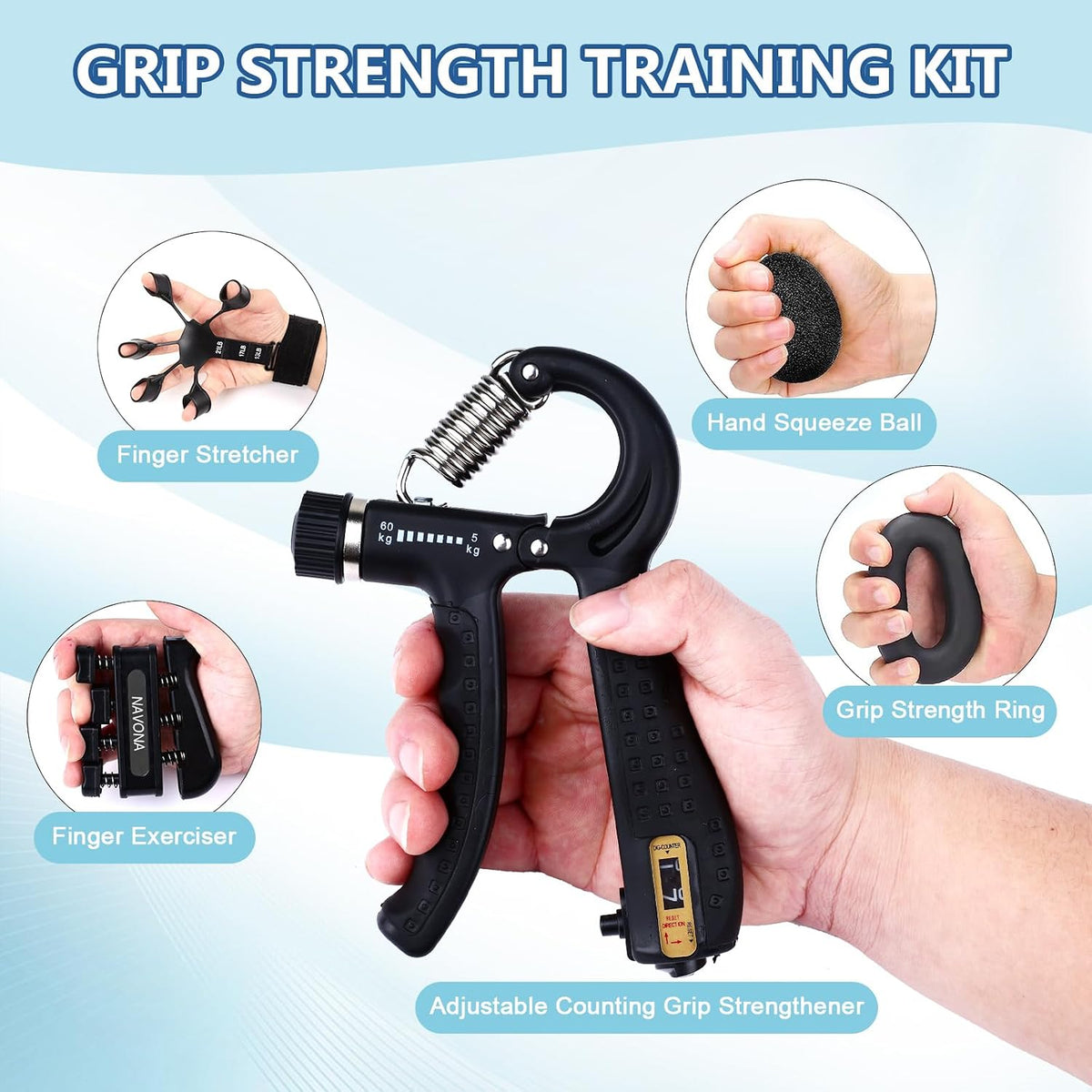 5/10 PCS Grip Strength Trainer Kit, Hand Gripper Strengthener, Finger Exerciser
