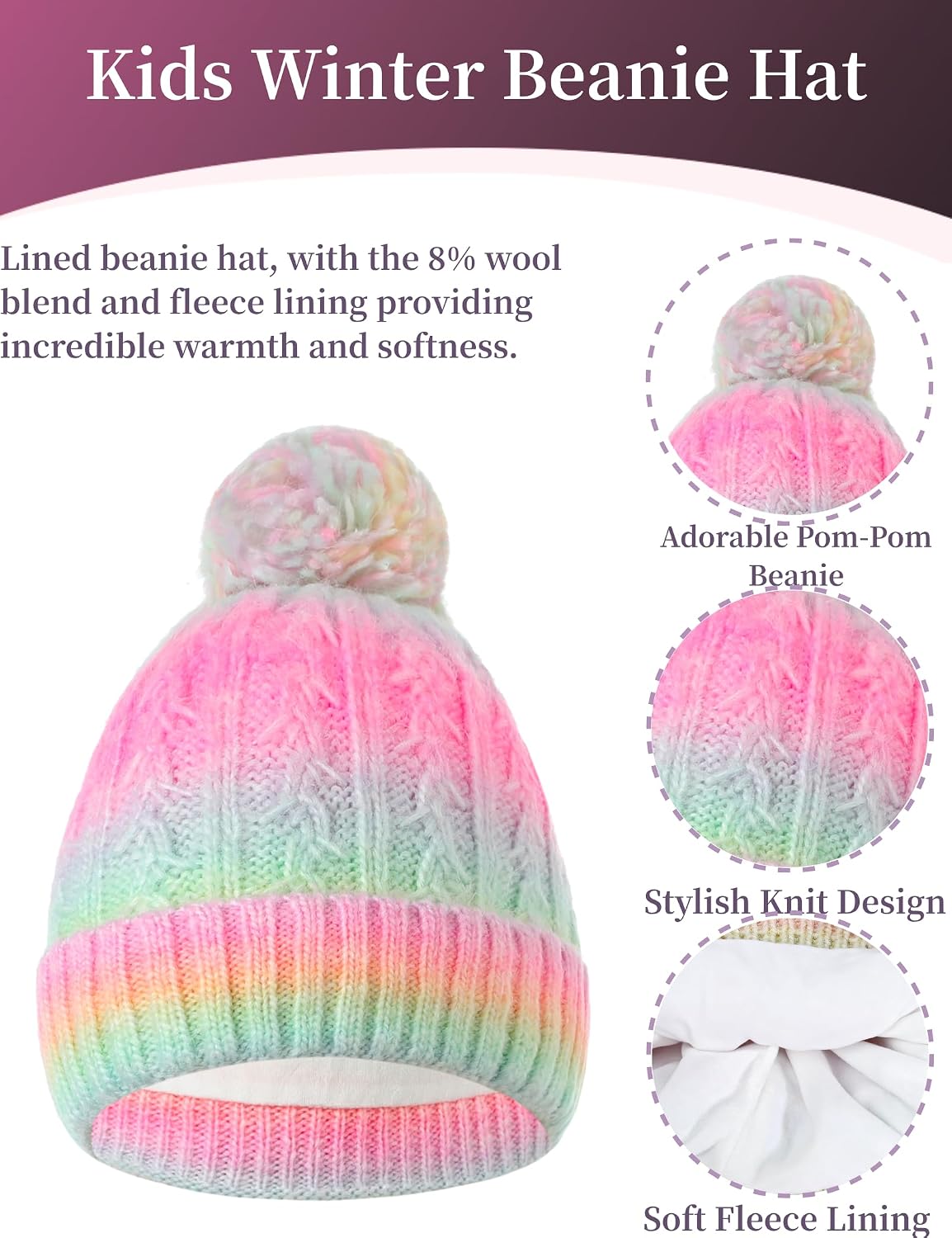 Kids Winter Hat Gloves Scarf Set, Gift for Girls Boys Toddler w/Fleece Lined Pom Beanie Ski Cap Warm Scarf Mittens