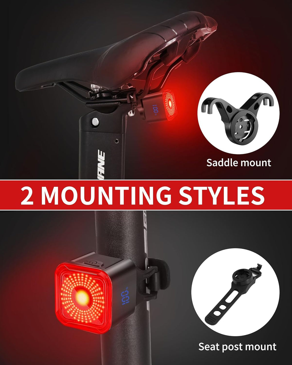 Bike Tail Light with LED Display Screen, USB-C Rechargeable | 6 Light Modes, IP55 Waterproof Bicycle Taillight for