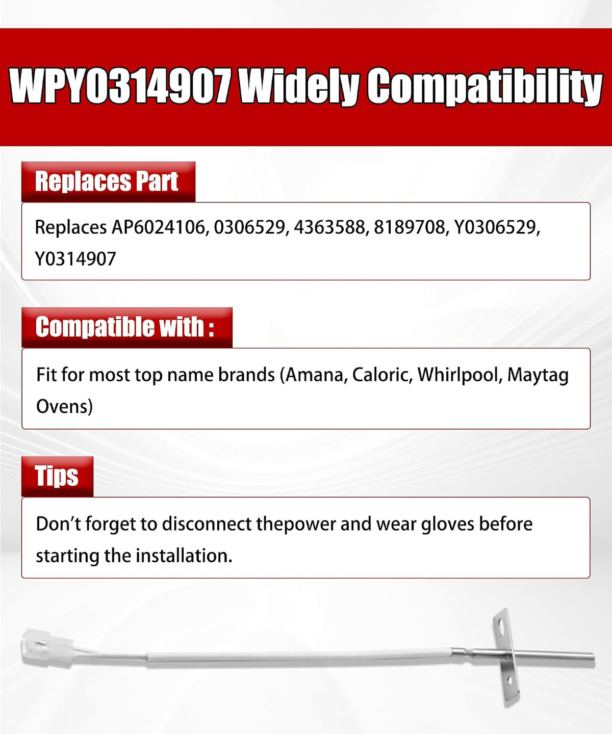 WPY0314907 Range Oven Temperature Sensor Probe