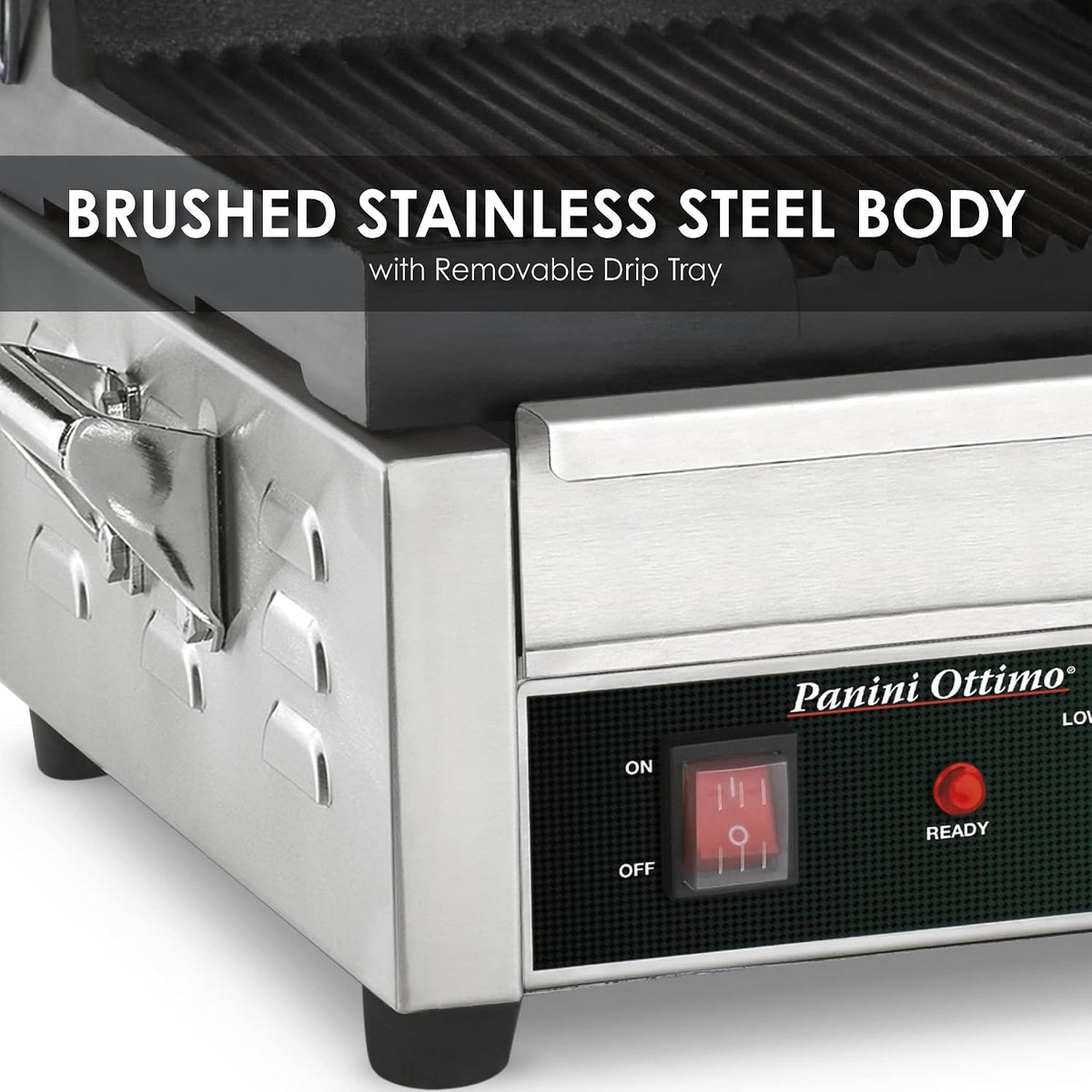 Panini Press with 17" x 9.25" Cooking Surface & Ribbed Plates