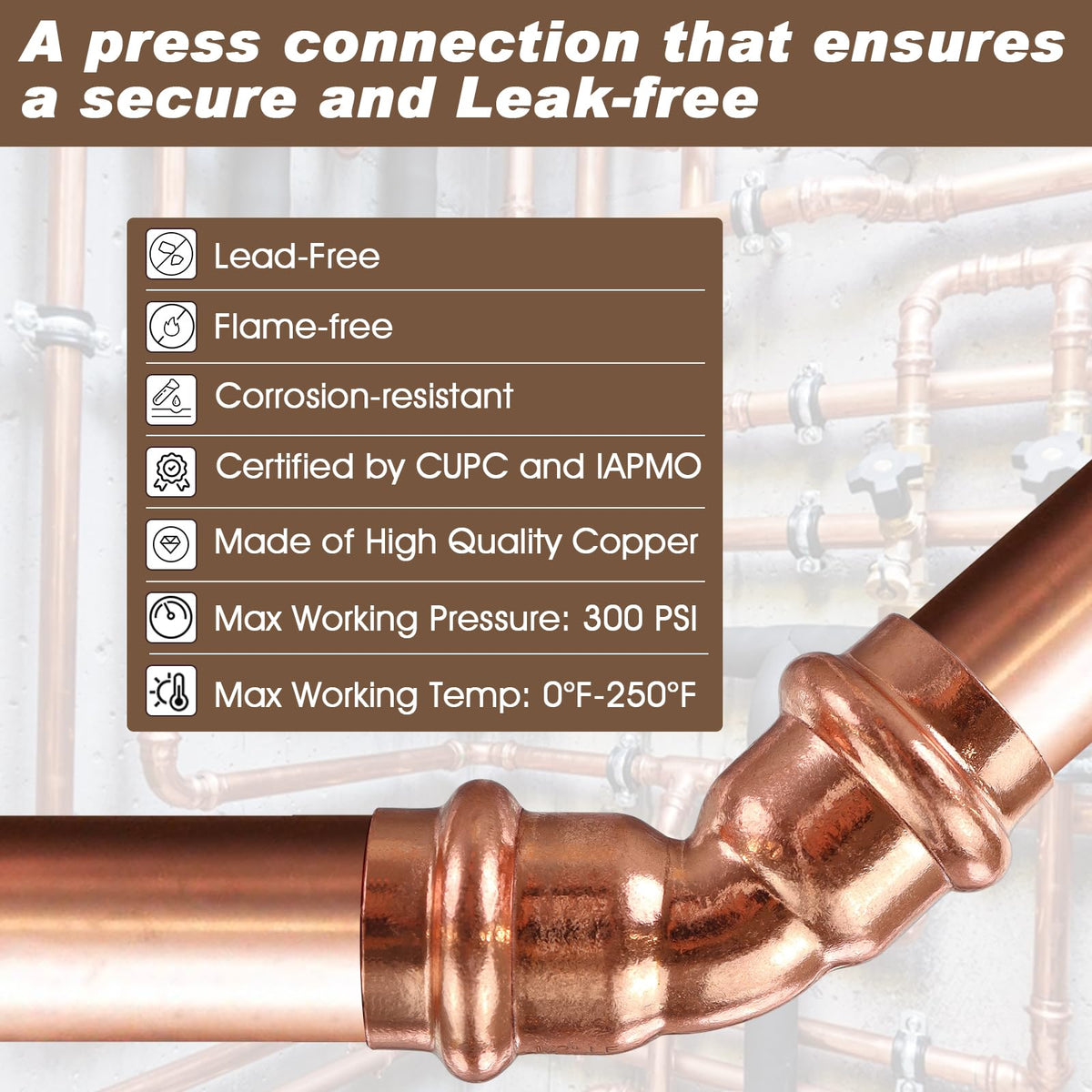 Copper Press Fittings 3/4 inch,12PKCopper Coupling 45 Degree Elbow Coupling