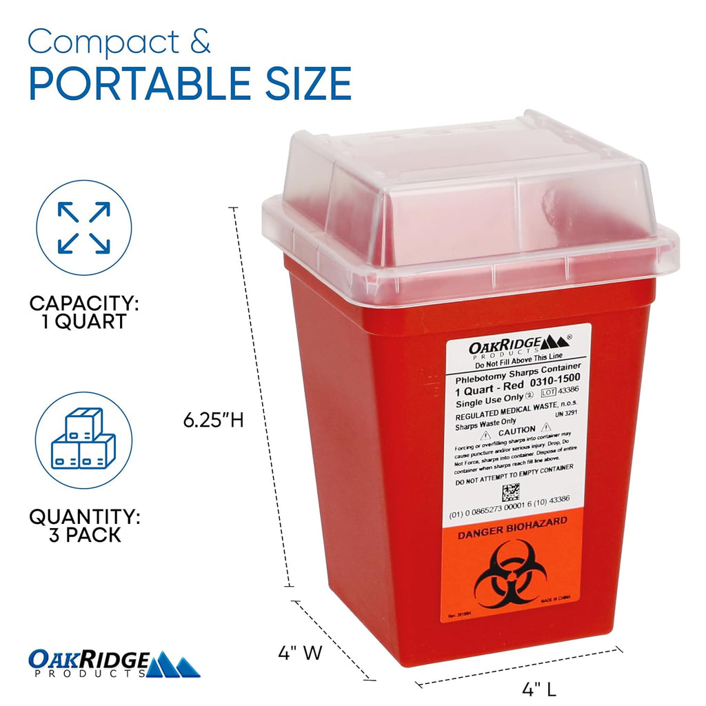 Sharps Container for Home Use and Professional 1 Quart, Biohazard Needle and Syringe Disposal, Small Portable