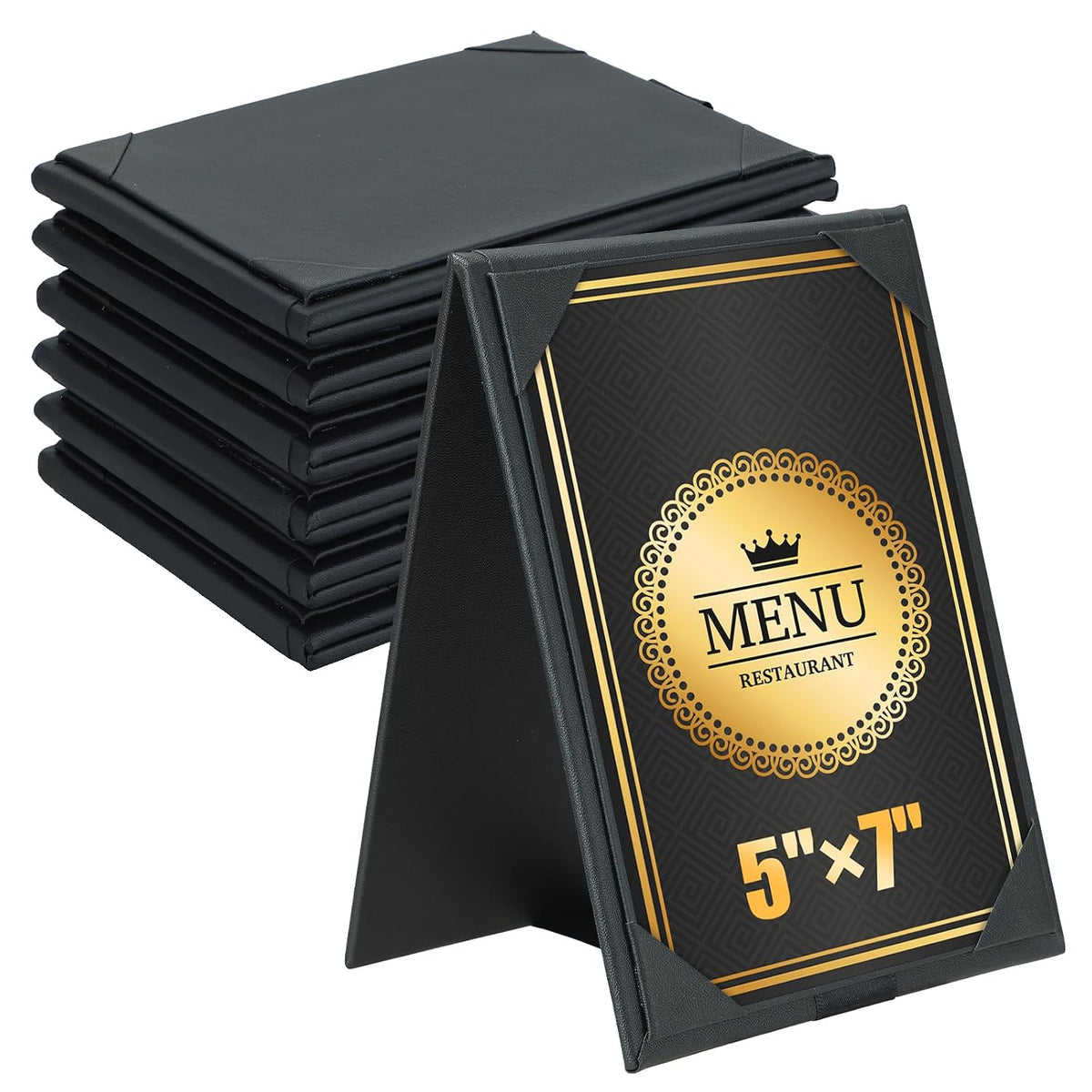 PU Leatherette Table Tents, 6Pcs Double-Sided Menu Holders 5 x 7"
