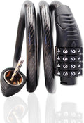Long Coiled Security Resettable Combination Bike Cable 4 Digit Lock, Anti-Theft Accessories for Mountain and Road