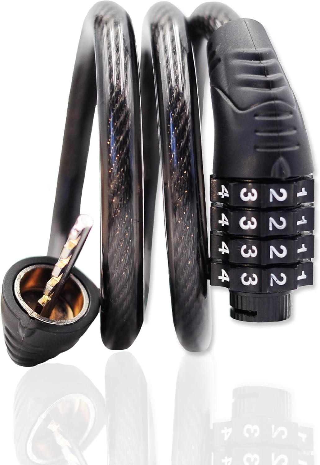 Long Coiled Security Resettable Combination Bike Cable 4 Digit Lock, Anti-Theft Accessories for Mountain and Road