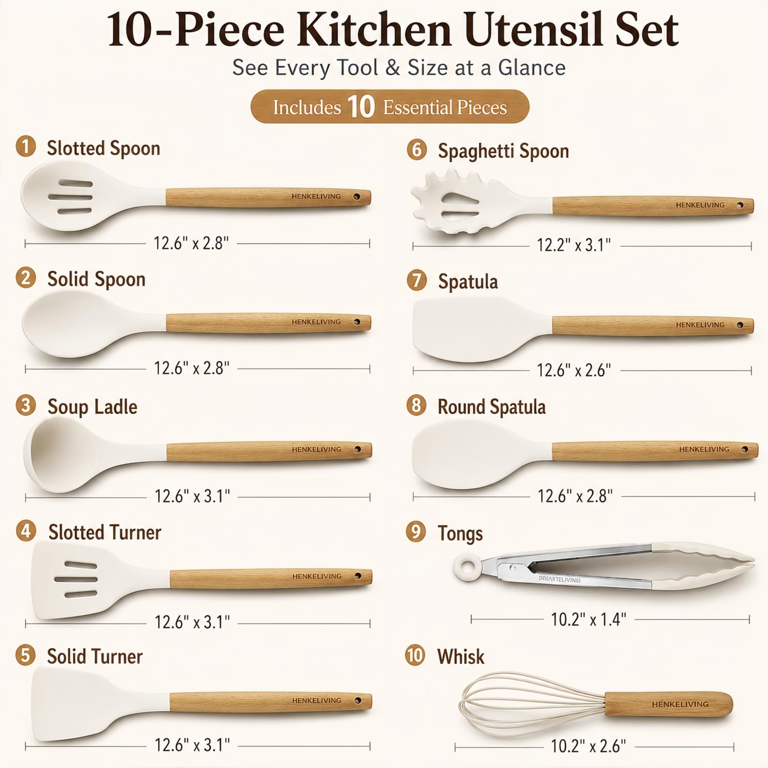 Silicone 10 Pcs Kitchen Cooking Utensils Set, Recycled Materials Certification, BPA Free Spatula Set with Heat