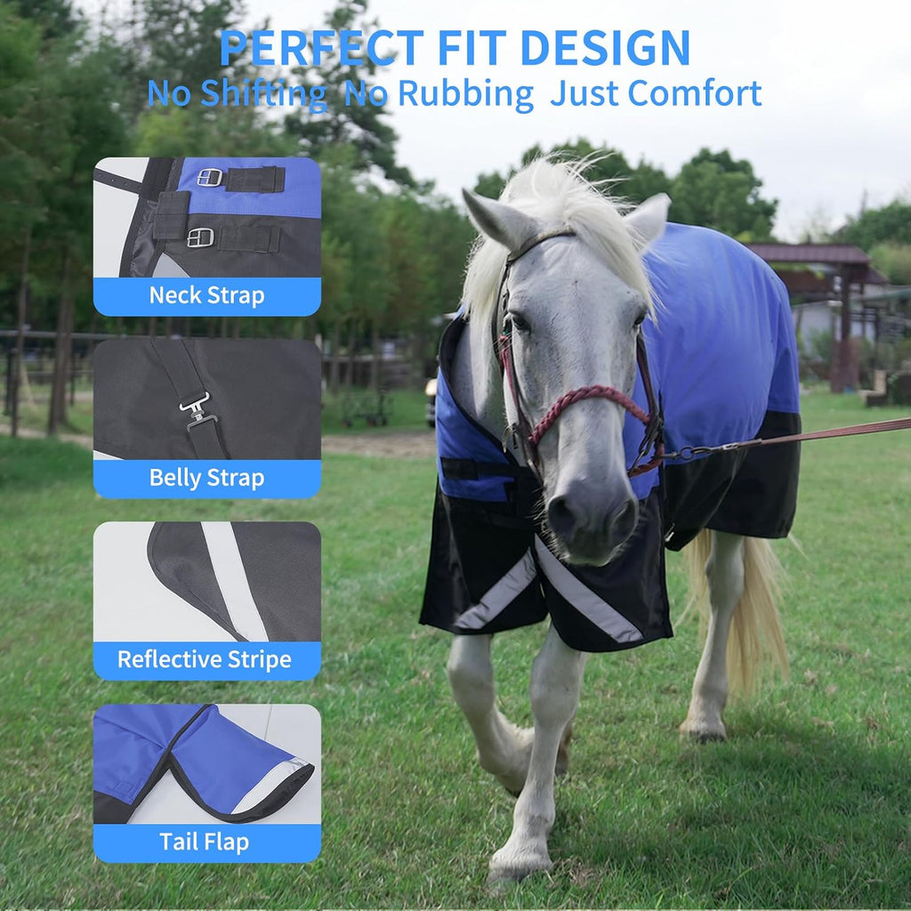 Horse Care Blankets - Winter, 1200D Waterproof, 220G Fill, Warm & Breathable Turnout Sheet, 69 Inch