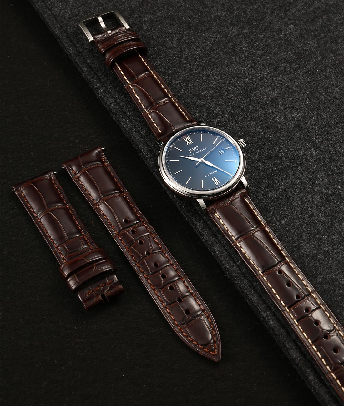 Leather Watch Band for Men, Quick-Release Alligator Grain Embossed | REZERO Watch Bands Replacement | Luxury Style |