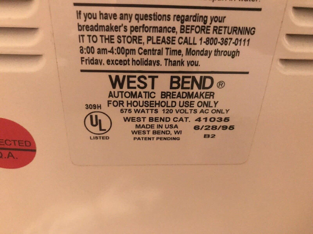Pan Seal Kit for West Bend Bread Maker Models 41035 41035X