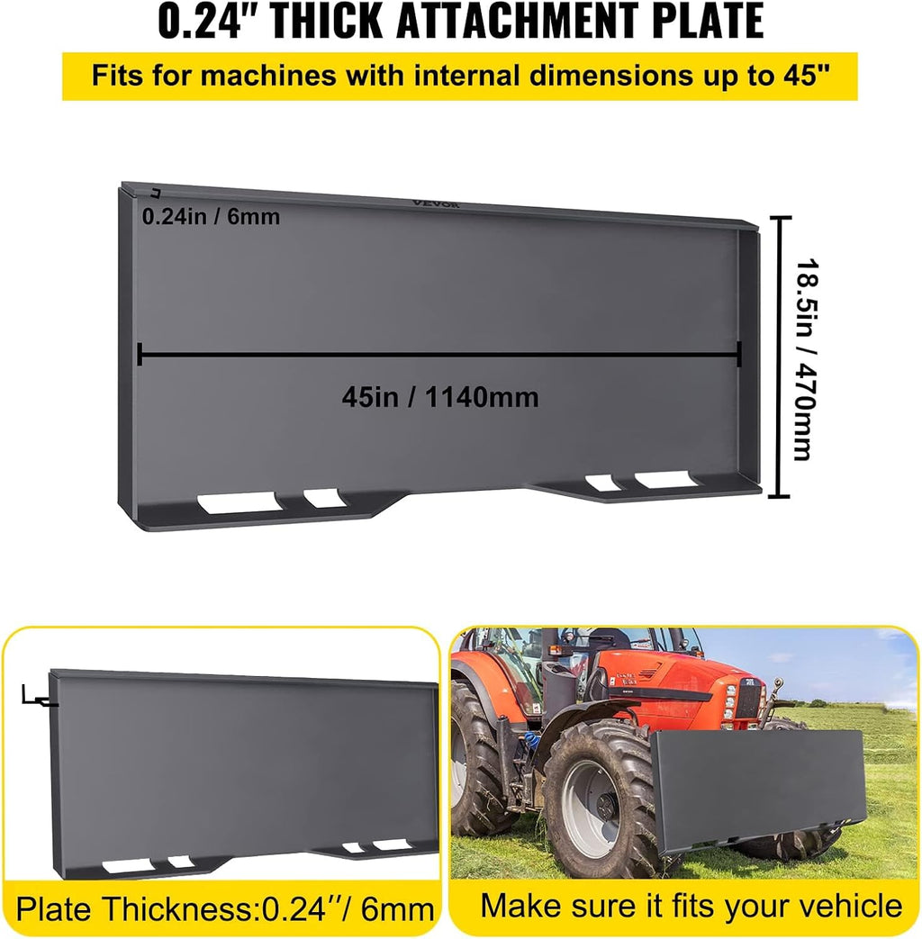 1/4" Skid Steer Attachment Plate Steel Skid Steer Mount Plate Quick Attachment Loader Plate Easy to Weld or Bolt to