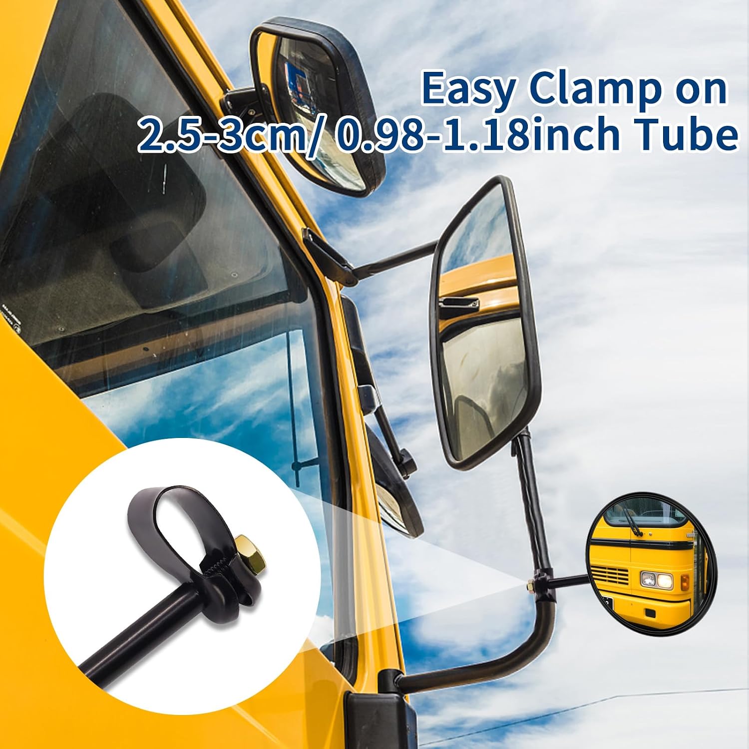 5.9-inch Round Convex Mirror with Tube Mounting Bracket- Convex Blind Spot Mirror for