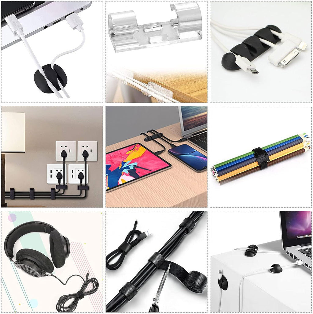 Cord Management Organizer Kit 4 Cable Sleeve split with 41Self Adhesive Cable Clips Holder, 10pcs and 2 Roll Self