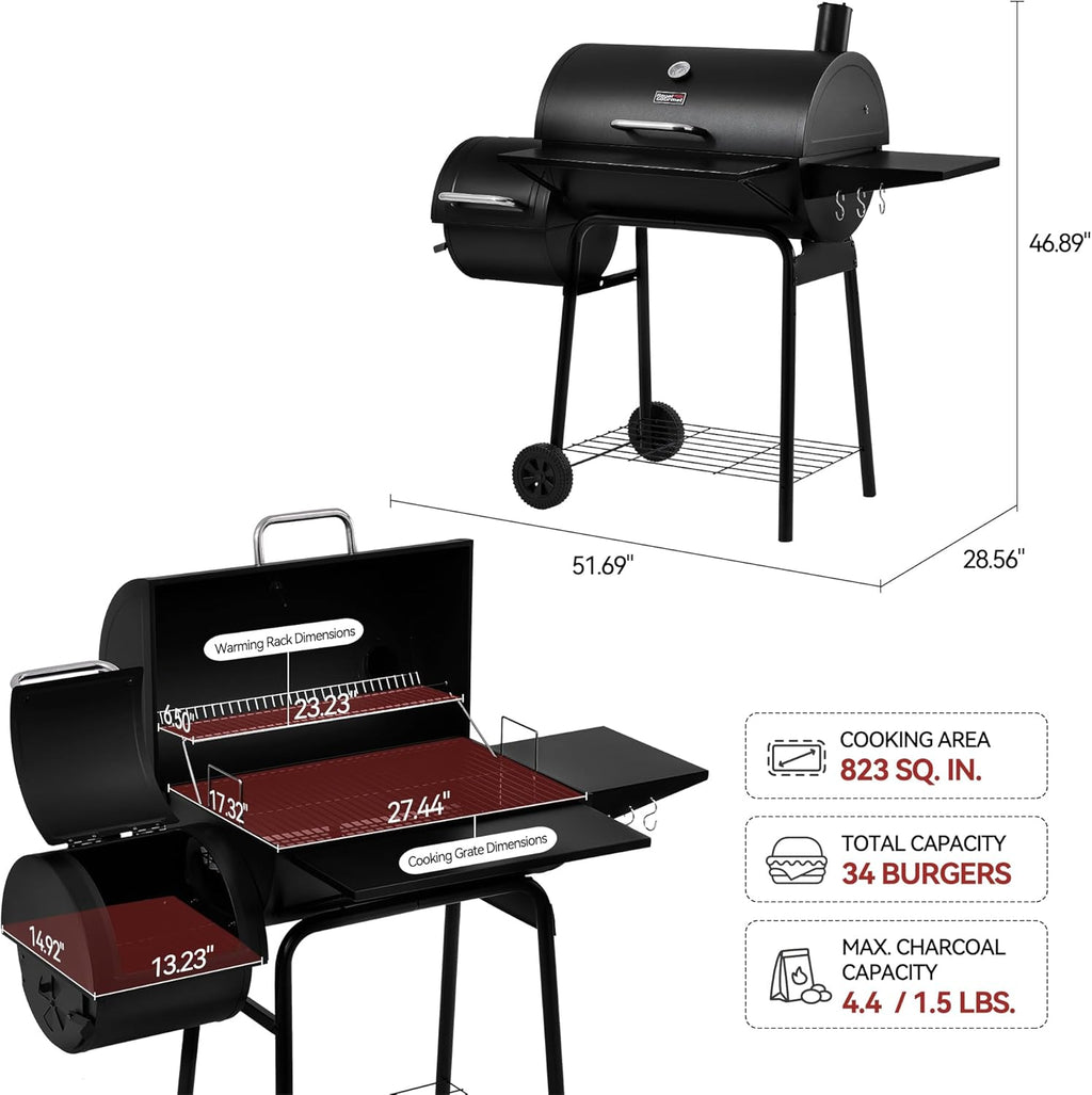 CC1830SC Charcoal Grill Offset Smoker with Cover