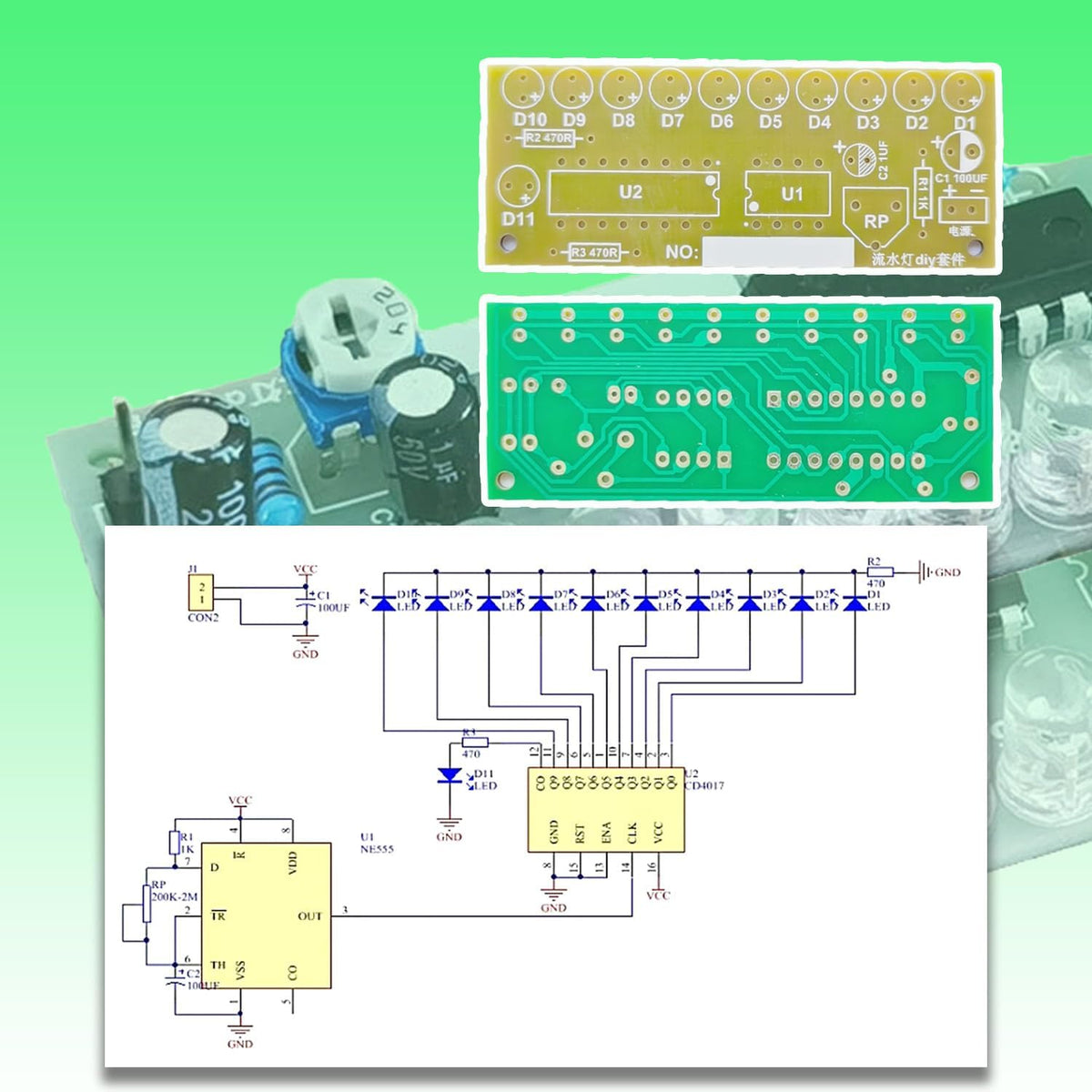 Electronics Soldering Practice Kit NE555 CD4017 LED Chasing Light Soldering Station DIY Electronic Kits