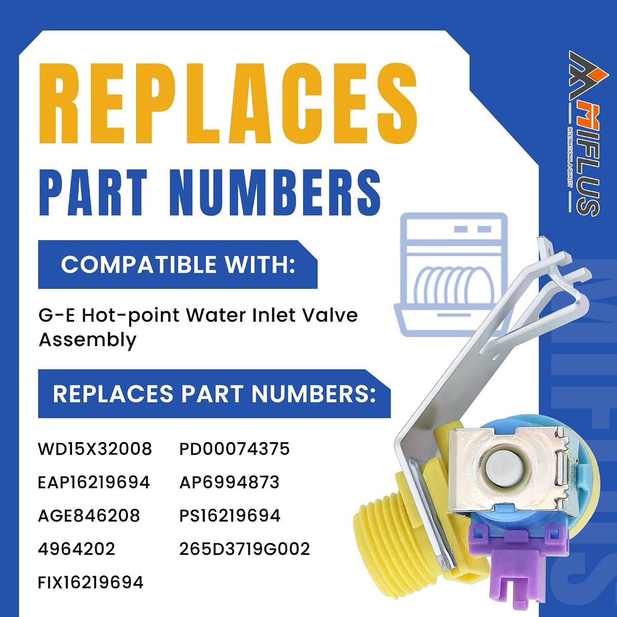 WD15X27703 Dishwasher Water Inlet Valve for GE,Hotpoint GDF535PSR3SS,GDT550PYR3FS,GDT650SYV0FS by MIFLUS
