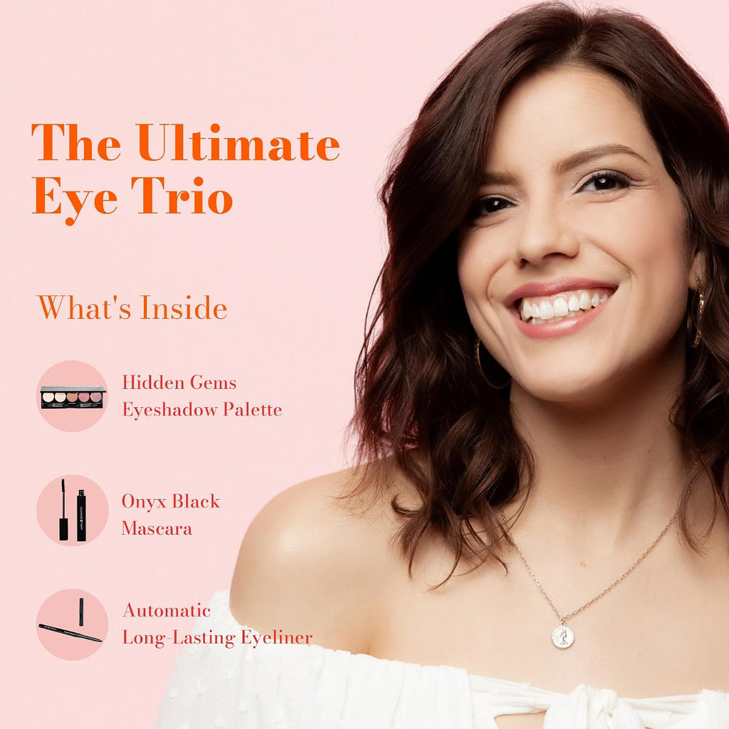 Bundle Pack of Volumizing and Lengthening Onyx Black Mascara, Automatic Eyeliner & Highly Pigmented 5 Shades Eye